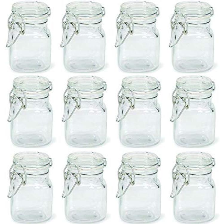 Spice Jars, KAMOTA 30 Pack 3.5 oz Small Glass Jars with Leak Proof Rubber Gasket and Airtight Hinged Lid, 280 Spice Labels & 2 Silicone Funnels,for