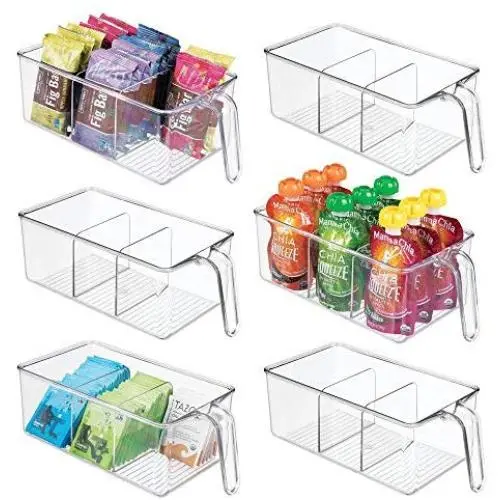 mDesign Kunststoff Küchenschränkchen-Kühlschrank Lebensmittel Lagerbehälter mit Griff – zur Organisation von Einzelverpackungen, Snacks, Lebensmitteln, Obst und Gemüse – Medium, 6er Pack – Klar