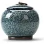 Airtight Lid Tea Canister for Loose Tea Spice Coffee Bean Tea Caddy Storage Ceramic Porcelain Jar for Tea Coffee Herb Spices Sugar and More (Blue)