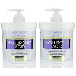 Advanced Clinicals Anti-aging Hyaluronic Acid Cream for face, body, hands. Instant hydration for skin, spa size. (Two - 16oz)