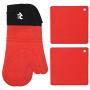 Rodri Essentials Extra Long Professional Silicon Kitchen Oven Mitts with Quilted Liner. (RED)