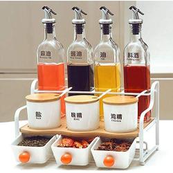 Kitchen seasoning box/Glass Ceramic Condiment Storage Container with Pallet Shelf Storage Bottle Salt jar