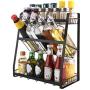 Countertop 3-Tier Spice Rack, Black Multi-Functional Kitchen Bathroom Countertop Storage Organizer Collection Shelf Spice Bottle Jars Holder, Spice Rack Organizer Ground Condiment Rack (Black)