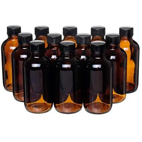 Kalifornische Haushaltsartikel – 12er Pack – 4 oz. Bernstein Glas Flasche mit Verschluss für Vanilleextrakt, Parfüm, Öle, lichtempfindliche Flüssigkeiten, wiederbefüllbare Bostonrunde Flasche
