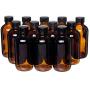 California Home Goods 12 Pack - 4 oz. Amber Glass Bottle with Lid for Vanilla Extract, Perfume, Oils, Light-Sensitive Liquids, Refillable Boston Round Bottle from