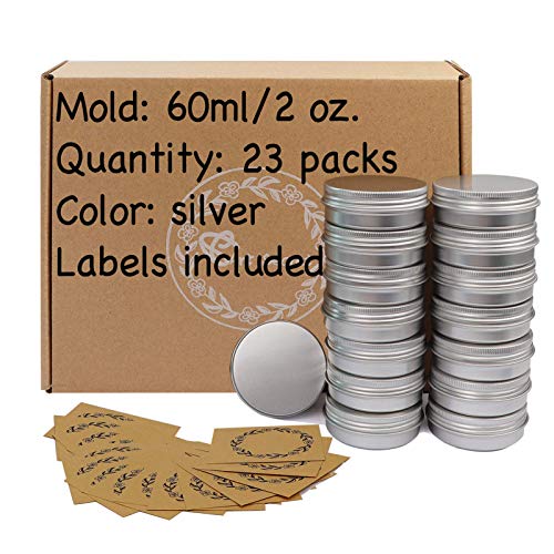 23pcs 2oz/60ml Sliver Aluminum Tin Jar with Screw Lid and Blank Labels