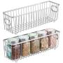 mDesign Metal Farmhouse Kitchen Pantry Food Storage Organizer Basket Bin - Wire Grid Design - for Cabinets, Cupboards, Shelves, Countertops - Holds Potatoes, Onions, Fruit - Long, 2 Pack - Chrome