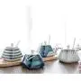 Japanischer Stil Handabdruck Streifen Zuckerdispenser Schale Set mit Deckel, Salz- und Pfeffermehlspeicherskål, Zuckerbehälter, Gewürzschale mit Löffel für Zuhause und Küche, Blau, Weiß