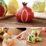 BESTONZON Fruit Shaped Ceramic Sugar Bowl Salt Pot Pepper Storage Jar Seasoning Pot Container Condiment Spice Box Holder with Lid and Spoon (Red Watermelon)