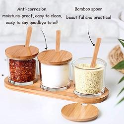 Clear Glass Spice Jars, Kitchen Condiment Containers With Moisture Proof Lids Spoon And Wood Tray Home Spice Storage Canister-g