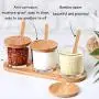 Bouteilles à épices en verre transparent, contenants pour condiments de cuisine avec couvercles anti-humidité, cuillère et plateau en bois – conserve d'épices pour la maison. Bouteilles à épices en verre transparent, contenants pour condiments de cuisine avec couvercles anti-humidité, cuillère et plateau en bois – conserve d'épices pour la maison.