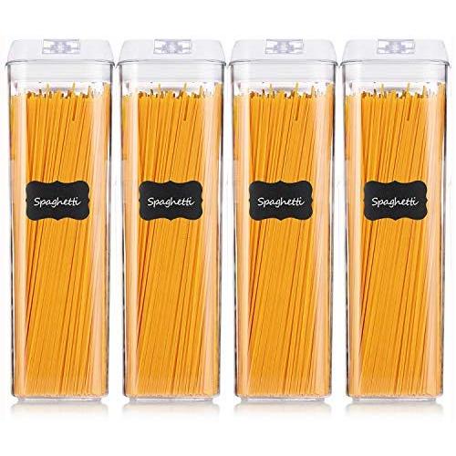 ME.FAN Airtight Food Storage Container [4-Piece Set] Durable Seal Pot- Cereal Storage Containers - 24 Chalkboard Label - Kitchen Cabinet Organization - BPA Free - Clear Plastic with White Lid
