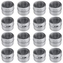 Bekith 16 Pack Stainless Steel Magnetic Multi-Purpose Spice Storage Tins, Clear Top Lid with Sift or Pour, Magnetic on Refrigerator and Grill