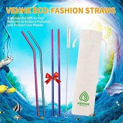 VEHHE Metal Straws Stainless Steel Straws 10.5'' Drinking Straws Reusable 4 Set - Ultra Long Rainbow Color-Cleaning Brush for 20/30 Oz for Yeti RTIC SIC Ozark Trail Tumblers (2 Straight|2 Bent|1 Brush)