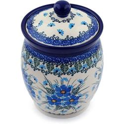 Polish Pottery Jar with Lid 6-inch Forget Me Not made by Ceramika Artystyczna