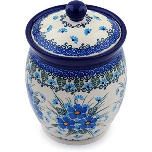 Polish Pottery Jar with Lid 6-inch Forget Me Not made by Ceramika Artystyczna
