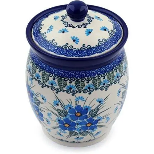 Polish Pottery Jar with Lid 6-inch Forget Me Not made by Ceramika Artystyczna