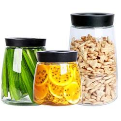 PPLK Glass Storage Tank Kitchen Transparent Dried Fruit Miscellaneous Grains Jar Tea Storage Bottle Food Sealed Cans,Clear,B