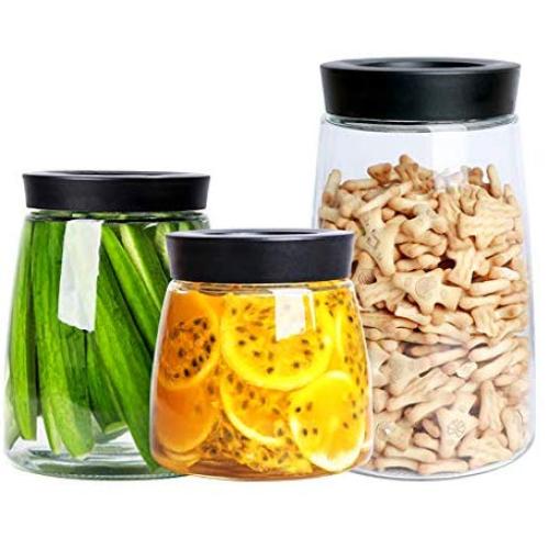 PPLK Glass Storage Tank Kitchen Transparent Dried Fruit Miscellaneous Grains Jar Tea Storage Bottle Food Sealed Cans,Clear,B