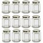 12pcs Nakpunar Hexagon Glass Jars with Lids (6 oz, Gold)