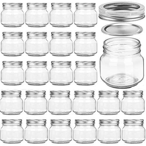 24 PACK Mason Jars 8OZ With Regular Silver Lids and Bands, Ideal for Jam, Honey, Wedding Favors, Shower Favors, Baby Foods, DIY Magnetic Spice Jars, 24 Whiteboard Labels Included