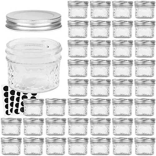 VERONES Essigflaschen, 4 oz Jellygläser mit Einteiligen Deckeln, Ideal für Marmelade, Honig, Hochzeitsschuhe, Babybrei, DIY Magnet Gewürzgläser, 40 Stück