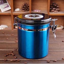 Diguo Coffee Storage Canister Premium Quality Stainless Steel Bean Container for Better Tasting Coffee - Vacuum Seal Vents Away Co2 Gas Coffee Bean Storage Tanks (500g/16oz, Blue)