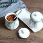 2 Piece Set Combination Nordic Ceramic Seasoning Jar Kitchen Supplies Storage Tank Household Oil Salt Cans Sugar Cans for Gift,II(WITH TRAY)