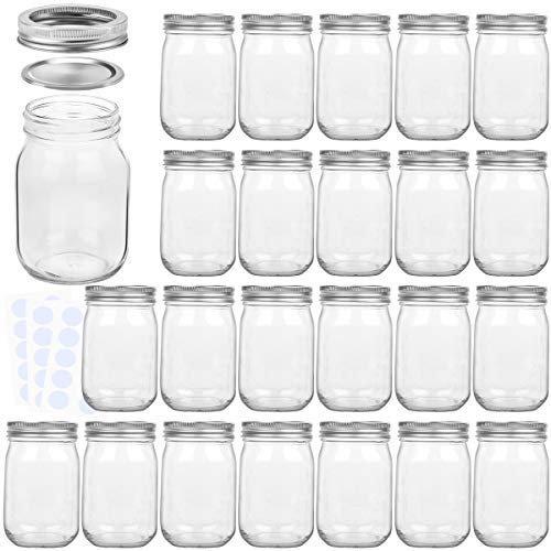 KAMOTA Mason Jars 12 oz With Regular Lids and Bands, Ideal for Jam, Honey, Wedding Favors, Shower Favors, Baby Foods, DIY Magnetic Spice Jars, 24 PACK, 30 Whiteboard Labels Included