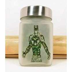 Personal Stash Jar with Robot Man and Cannabis Leaf Design - Air Tight, Smell Resistant Herb Storage, 3" Tall x 2" Wide. Perfect Size Gift