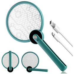 Bug Zapper, 2 in 1 Foldable Electric Fly Swatter & Bug Zapper Racket, Fly Killer & Mosquito Killer for Travel, Camping, Indoor and Outdoor Pest Control, USB Rechargeable, 3 Layers Safety Mesh