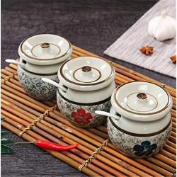 Mini Spice Jars Kitchen ceramic spice box Japanese hand-painted with spoon spoon seasoning box