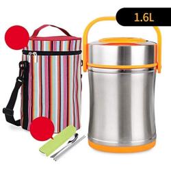 Thermos Food Jar Leakproof Vacuum Insulated Food Containers Lunch Box Portable,Thermos Stainless Food Flask,Storage Bag (Color : Orange, Size : 1600ml)