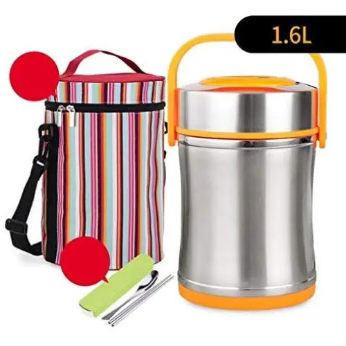 Dichtbarer Vakuumisolierter Lunchbox, Tragbarer Thermos Edelstahl Trinkflasche, Aufbewahrungsbeutel (Farbe: Orange, Größe: 1600ml)