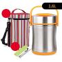 Dichtungsglasbehälter, Vakuumisolierte Lebensmittelbehälter, Lunchbox, Tragbarer Edelstahl-Trinkbecher, mit Aufbewahrungsbeutel (Farbe: Orange, Größe: 1600ml)