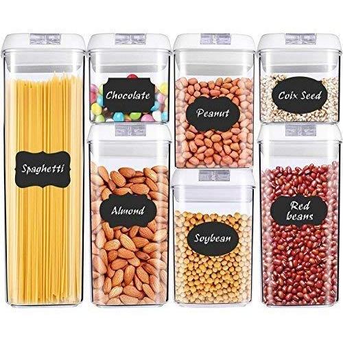 Air-Tight Food Storage Container Set - MCIRCO 7 Pieces Set Food Container with Bonus 20pcs Chalkboard Labels - Durable Plastic BPA Free - Easy Lock Lids to Keep Food Fresh