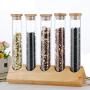 Food Storage Jar, Glass Food Storage Jar, with Airtight Seal Wood Lid, Modern Design Clear Glass Food Storage Canister for Serving Tea, Coffee, Spice and More