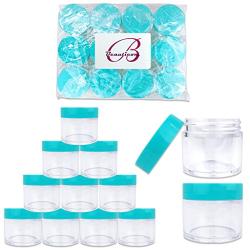 Beauticom 1 oz. 30G/30ML USA Acrylic Round Clear Jars with Teal Flat Top Lids for Creams, Lotions, Make Up, Cosmetics, Samples, Herbs, Ointments (12 Pieces (12 Bottoms & 12 Lids))