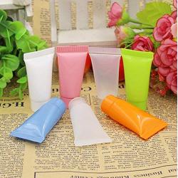 24Pcs 5 ml Plastic Cosmetics Squeeze Tube Refillable Mini Sample Bottle Container Jar Pot Case Holder for Cream Shower Gel Shampoo Facial Cleanser (Orange)