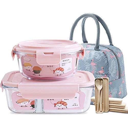 Kitchen Food Storage Jar Airtight Food Storage Two Compartments Glass Food Preparation Container With Cover (Set Of 2) BPA Free Lunch Box Airtight And Waterproof Leak Proof For Microwave Oven Refriger
