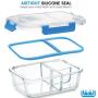 Glass Meal Prep Containers 3-Compartment - 3-Pack 32 Oz. Freezer to Oven Safe Airtight Food Storage Container Set with Hinged Locking Lids BPA Free, Great On the Go Portion Control Lunch Containers