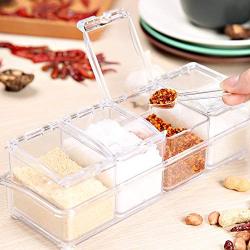 Clear Acrylic Seasoning Box Set, Premium Condiment Spice Jar With Lid And 4 Serving Spoons Portable Spice Storage Canister