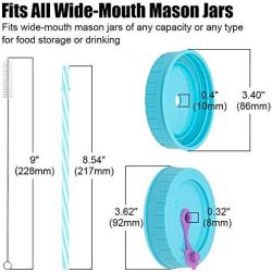 [26 Pack] Plastic WIDE Mouth Mason Jar Lids for Ball, Kerr, etc with Straw Hole/Straws/Silicone Rings/Stoppers/Clean Brush, Food-Grade Colored Mason/Canning Jar Drinking Lids/Food Storage Caps