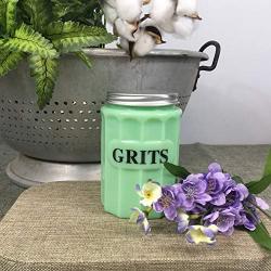 Jade Glass Retro Country Grits Medium Canister/Container - Vintage Style Kitchen - Jadeite Jadite