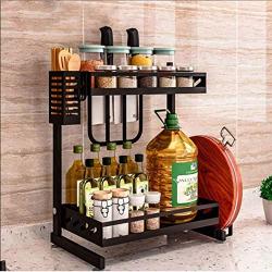 Kitchen shelf organiser Kitchen Spice Stand Countertop Stand 2 Layers Removable Storage Box Jar Bottle Storage Cutlery Stand Black drain rack stainless steel