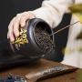 Creative Lovely Little Monk Tea Cans Vintage Black Coarse Pottery Tea Caddy Spice Bottles Powder Storage Jar Coffee Nut Canister,C