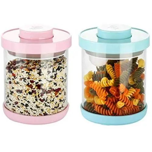 2er Pack 500ml Lebensmittelbehälter Glasbehälter mit Schraubverschluss – Hochwertiger Borosilikat-Glasbehälter für Getreide, Reis, Nudeln – Rosa + Blau