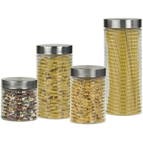 Home Basics Beehive 4 Piece Glass Canister Set with Stainless Steel Air Tight Lids