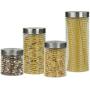 Home Basics Beehive 4 Piece Glass Canister Set with Stainless Steel Air Tight Lids