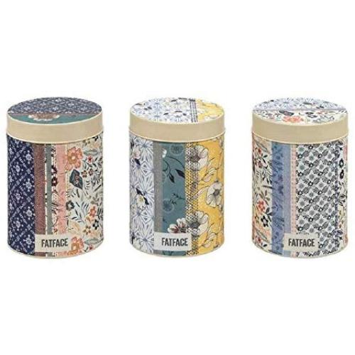 Fat Face Set of 3 Storage Jars Tea Coffee Sugar Caddies in Contemporary Design - Made in UK